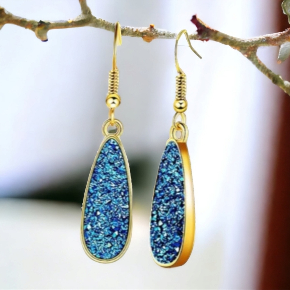 Faux Druzy Drop Crystal Pendant Dangle Earrings